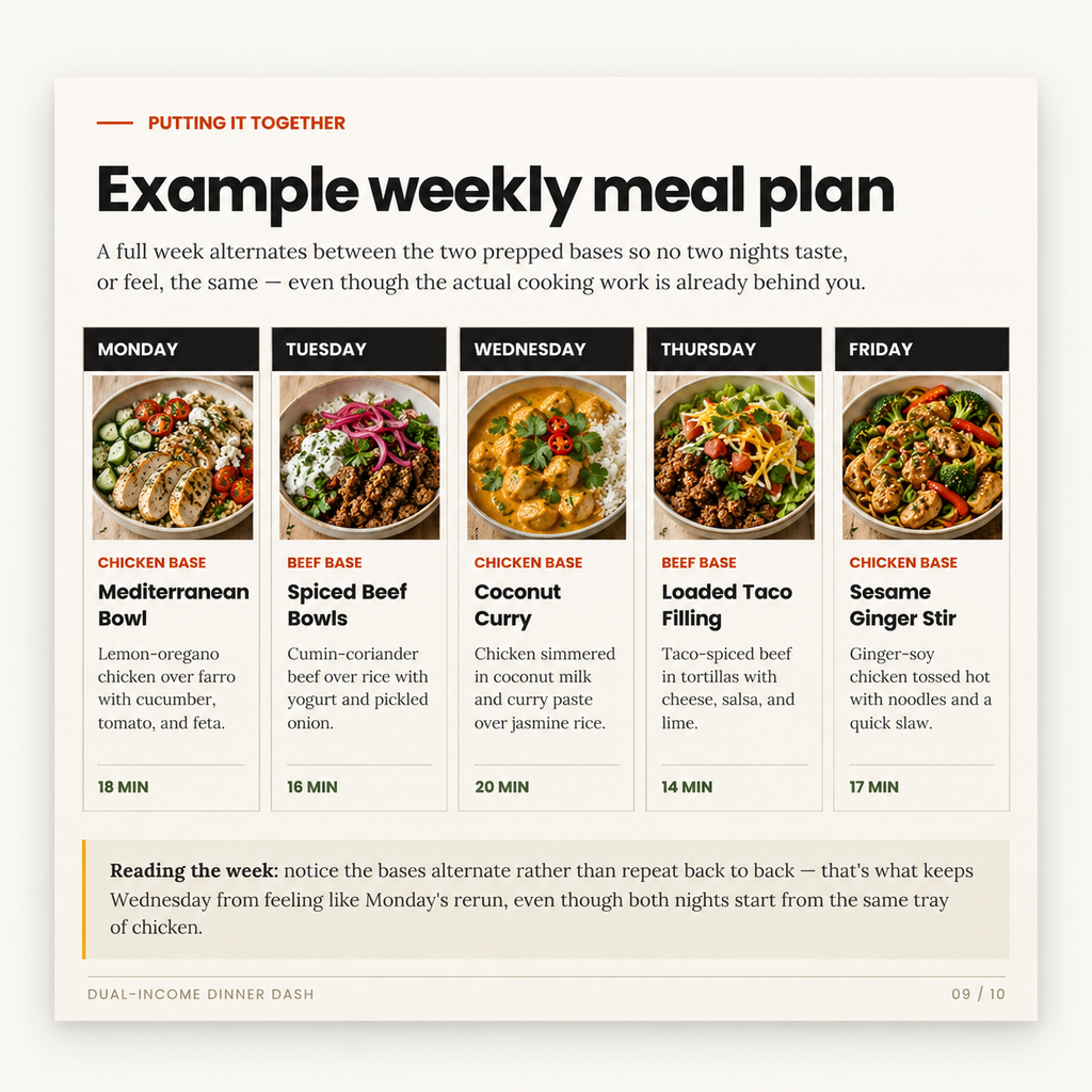 Example weekly meal plan from Dual-Income Dinner Dash.